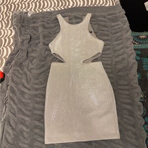 Express Silver Cut-Out Mini Dress